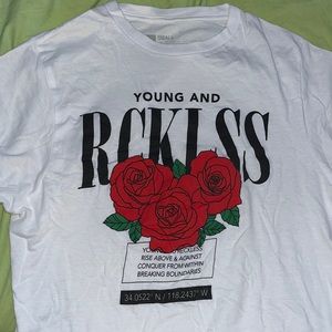Young and reckless tee with roses